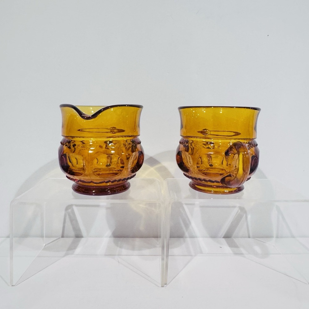 Vintage Indiana Glass Kings Crown Amber Creamer & Sugar Set No Damage - Picture 4 of 9